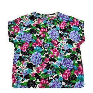 VTG 80's Floral Blouse Womens M Maggie Lawrence Retro Tropical Lightweight